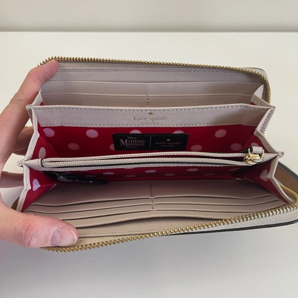 Kate Spade Disney Minnie Mouse Wristlet Wallet Lacey Continental Leather Zip